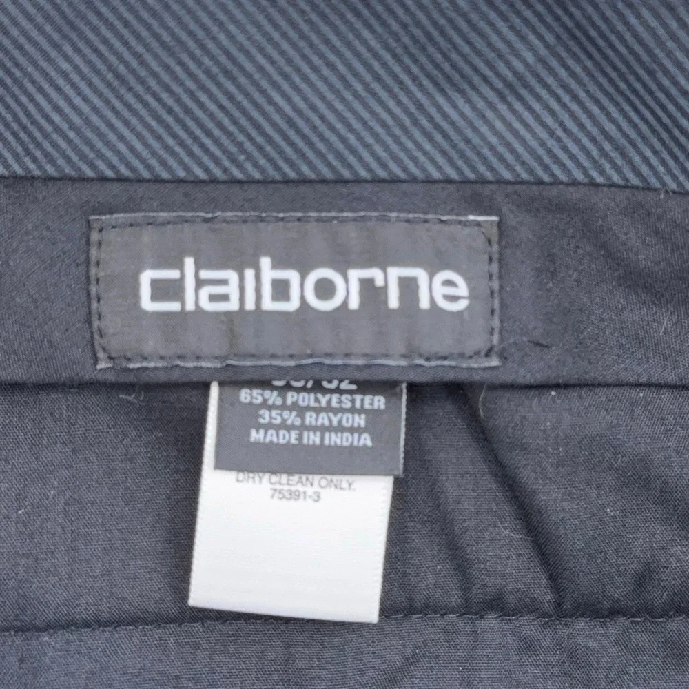 Claiborne Dress Pants Mens 36/32 Polyester Rayon Gray Pinstripe